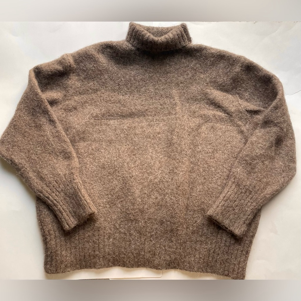 Zara Yak Alpaca Wool Blend Turtleneck Sweater Brown Cozy Oversized Knit